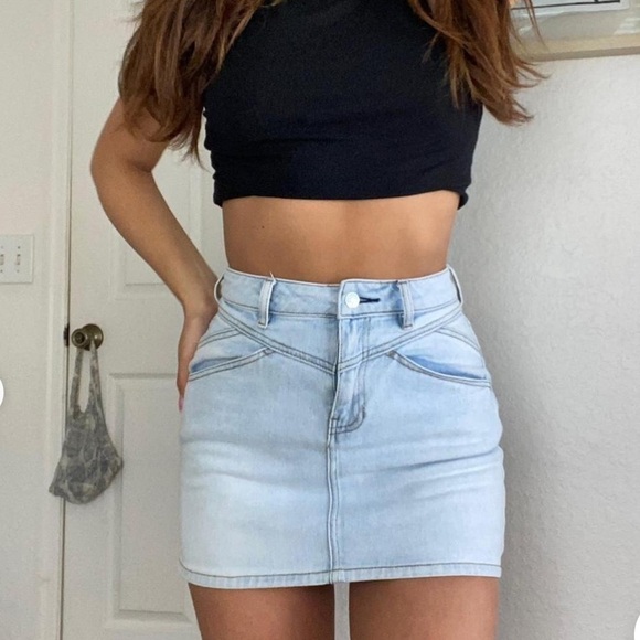 PacSun Dresses & Skirts - PACSUN Light Wash Denim High Waisted Mini Skirt